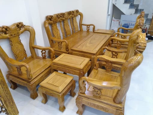 Bộ bàn ghế Minh Đào 10 món gỗ cate